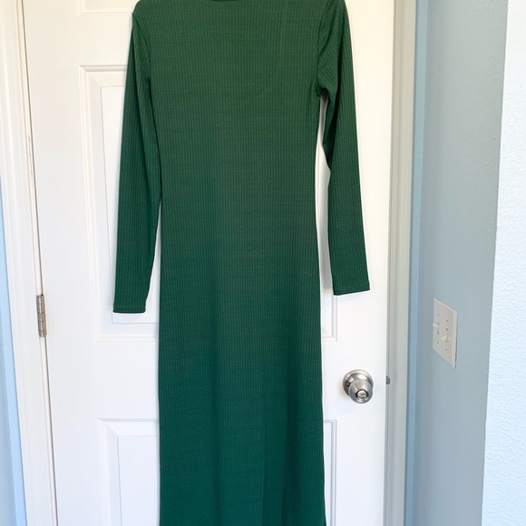 Stradivarius Green Ribbed Long Sleeve Dress - Picture 3 of 5